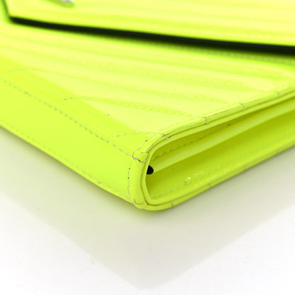 Saint Laurent Patent Grain De Poudre Matelasse Chevron Monogram Chain Wallet Neon Yellow 8 of 15