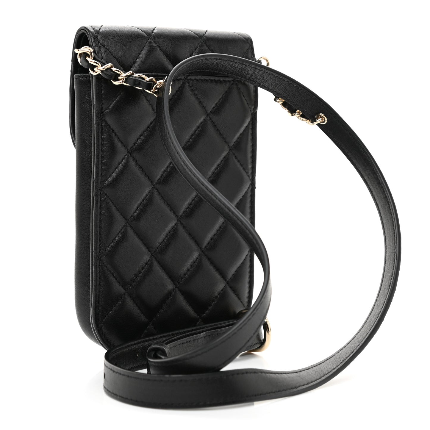 Lambskin Quilted Phone Chain Clutch Waist Bag Black
