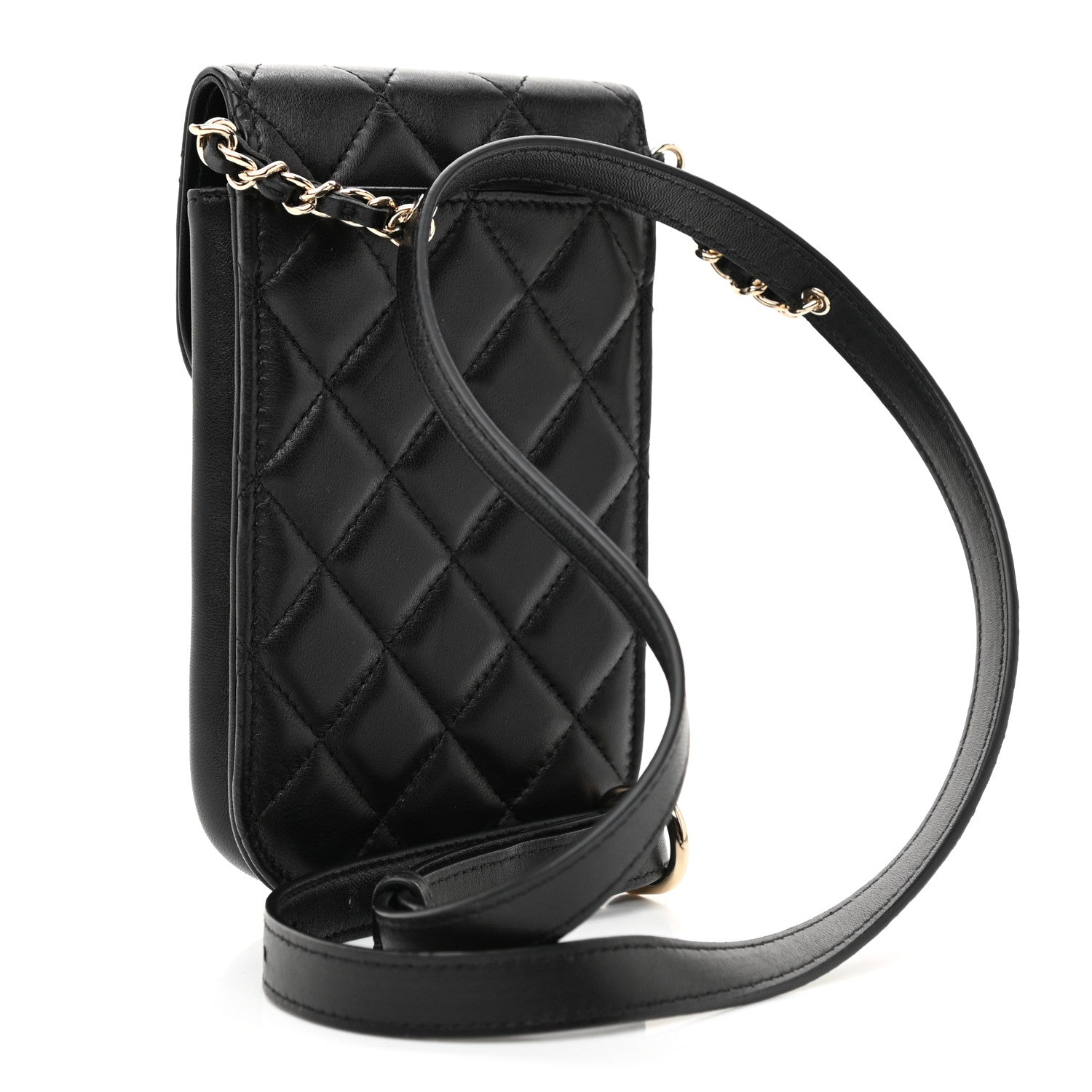 Chanel Lambskin Quilted Phone Chain Clutch Waist Bag Black 3 of 12