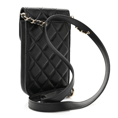 Chanel Lambskin Quilted Phone Chain Clutch Waist Bag Black 3 of 12