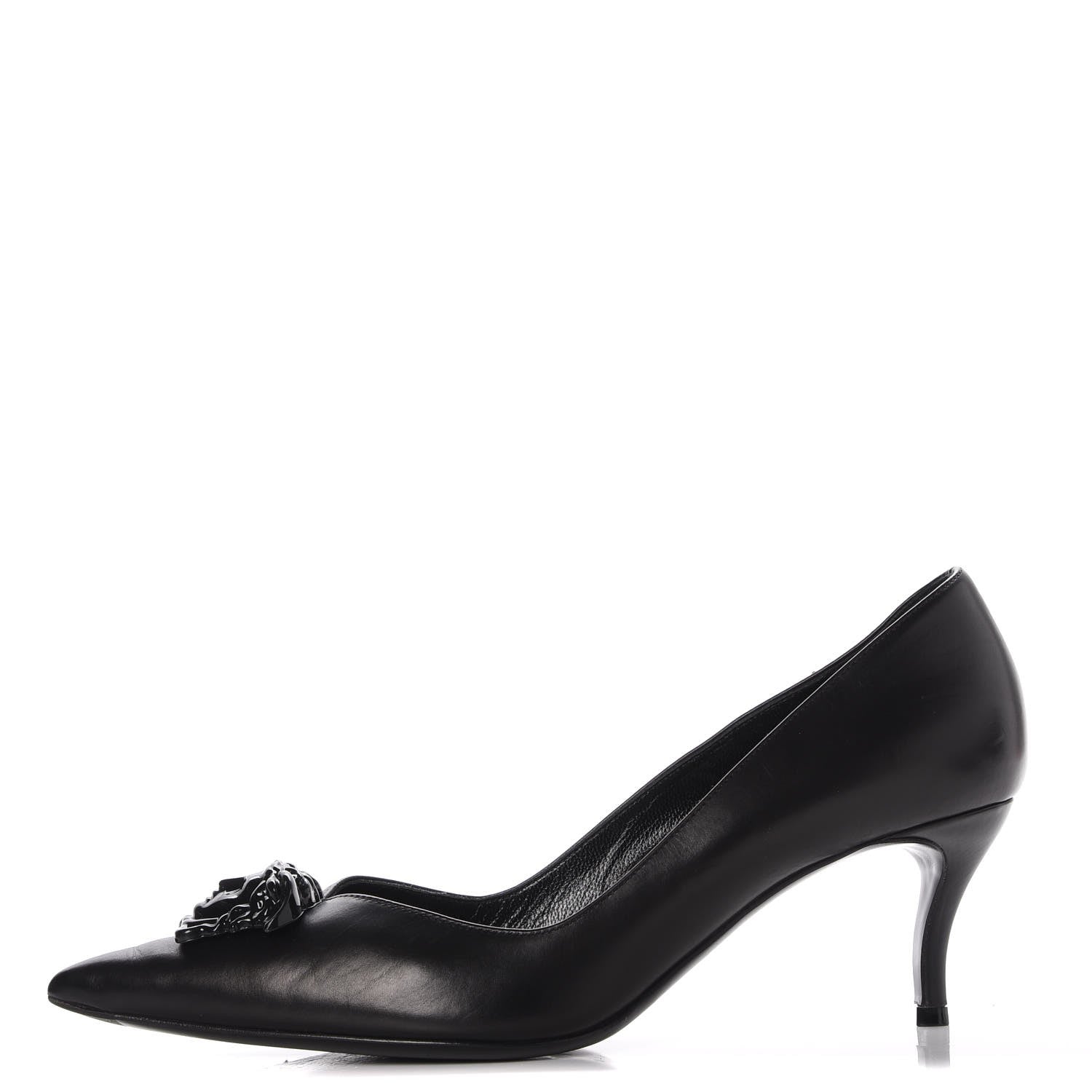 Versace Calfskin Palazzo Kitten Pumps 39.5 Black 1 of 12