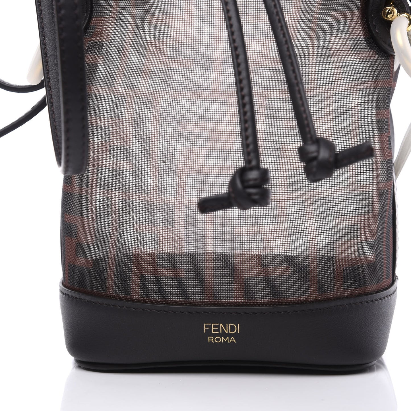 Mesh Vitello Grace F is FF 1974 Mini Mon Tresor Bucket Bag Marrone Black Ebano