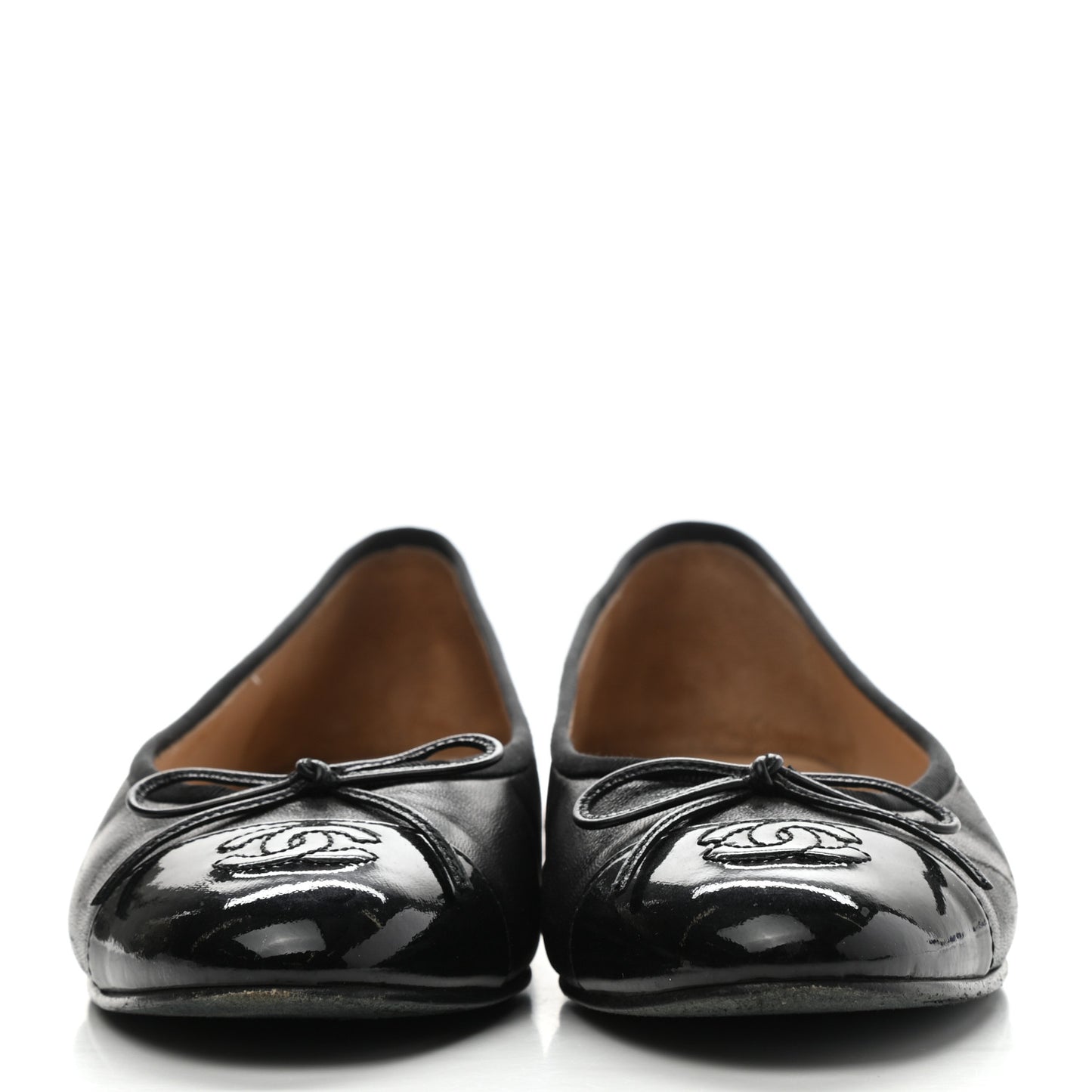 Lambskin Patent Cap Toe Ballerina Flats 38 Black