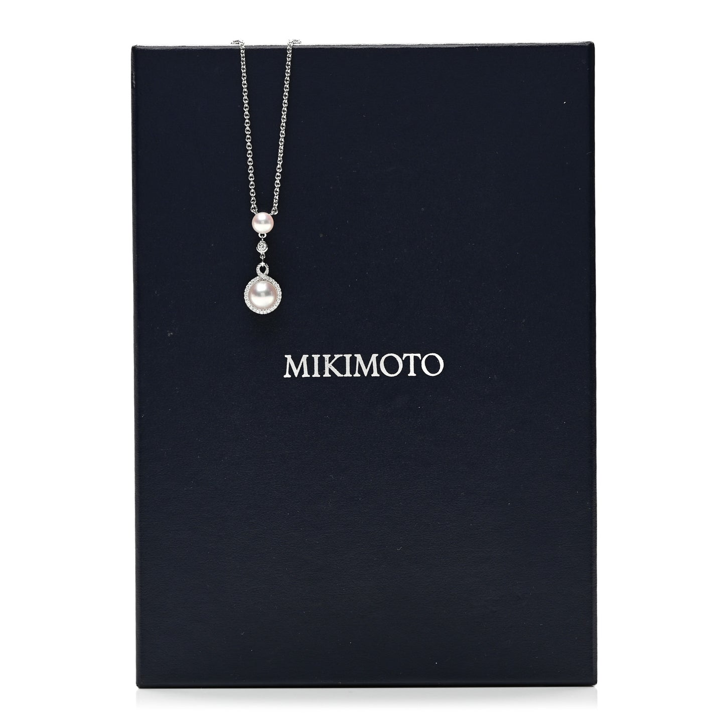 18K White Gold Diamond Akoya Cultured Pearl Petit Soleil Drop Pendant Necklace