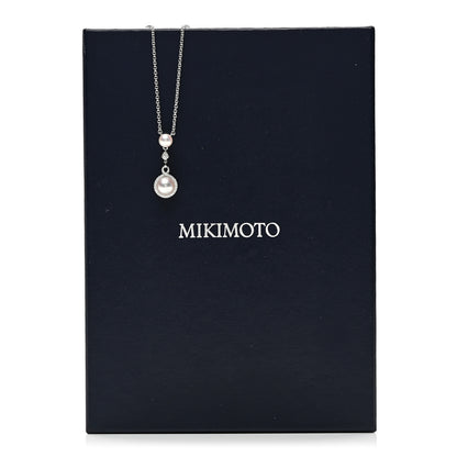 Mikimoto 18K White Gold Diamond Akoya Cultured Pearl Petit Soleil Drop Pendant Necklace 5 of 5