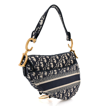 Christian Dior Oblique Embroidered Saddle Bag Blue 3 of 10