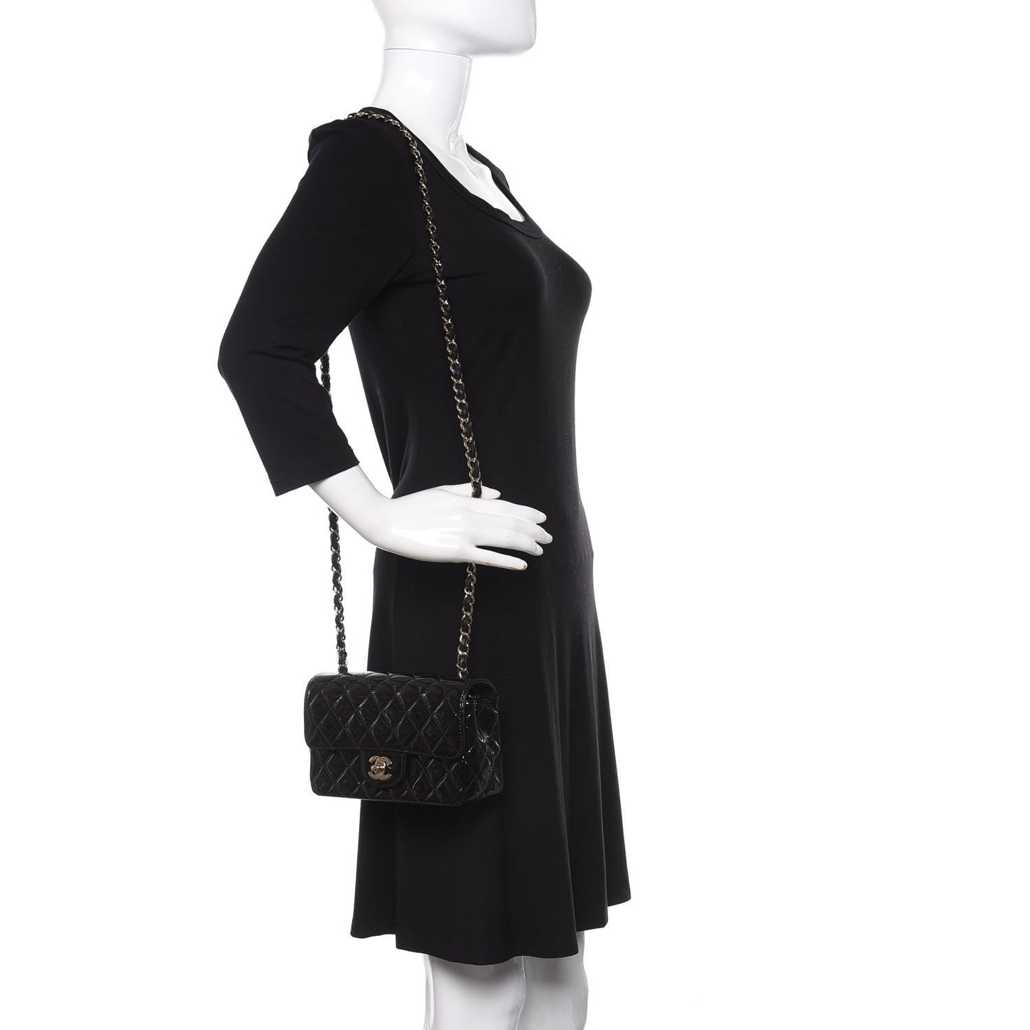 Patent Calfskin Quilted Mini Rectangular Flap Black