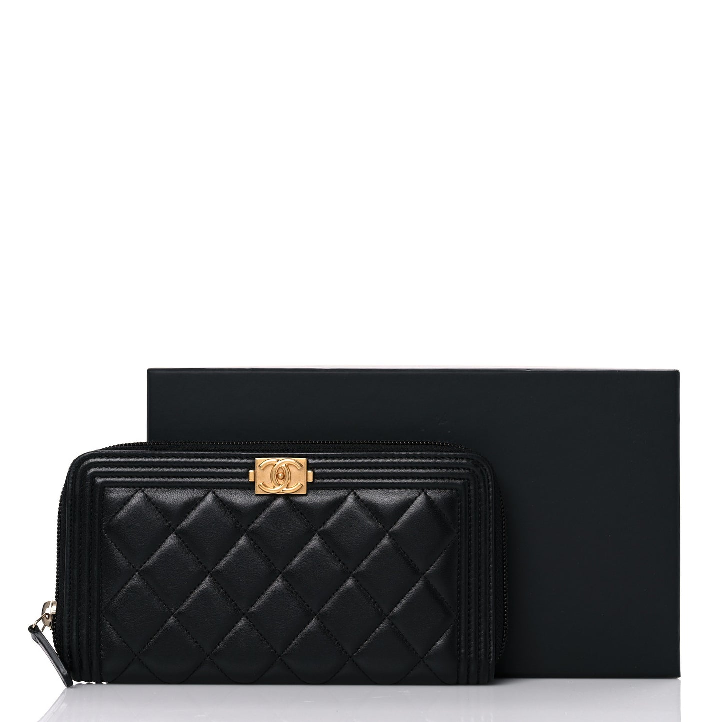 Lambskin Quilted Boy Zip Around Wallet Black