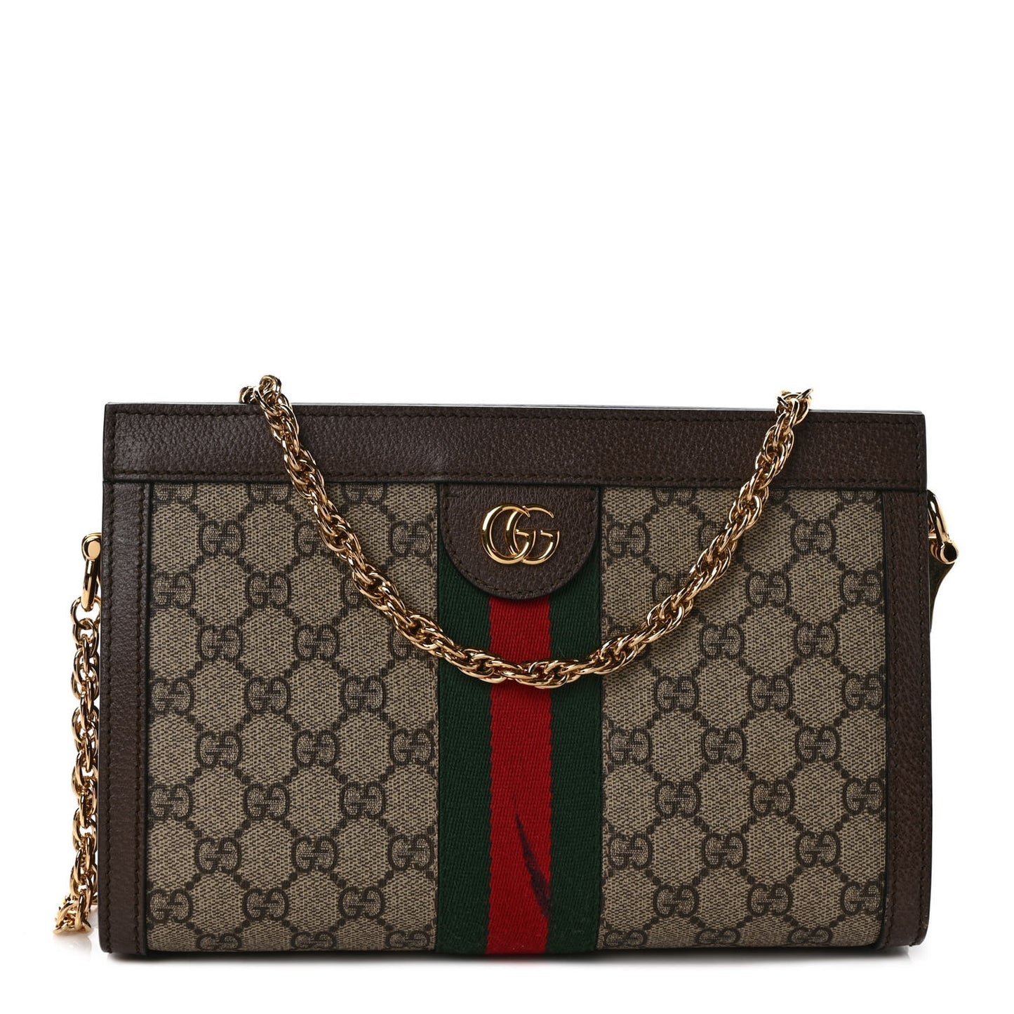 GG Supreme Monogram Web Small Ophidia Chain Shoulder Bag Brown