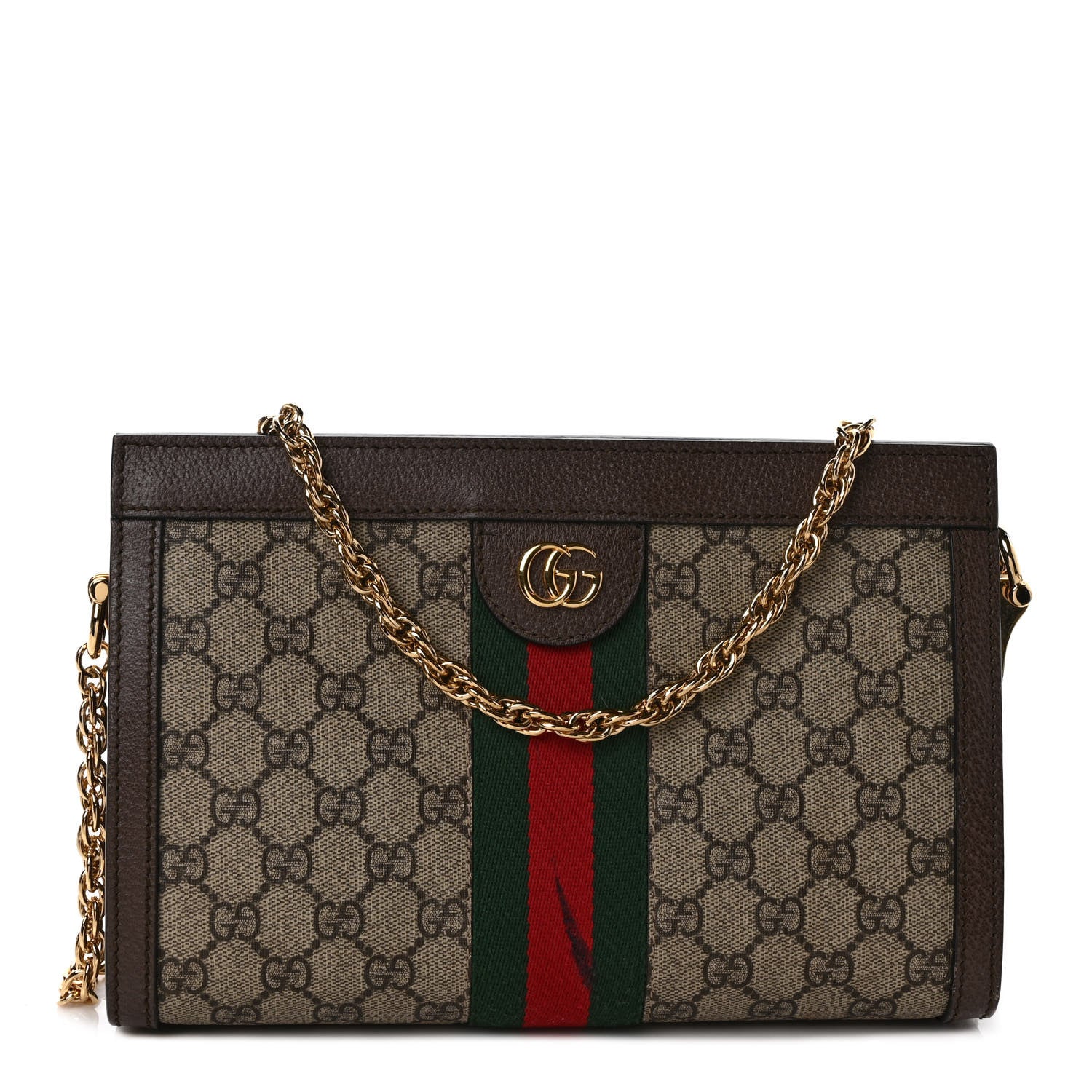 Gucci GG Supreme Monogram Web Small Ophidia Chain Shoulder Bag Brown 1 of 12