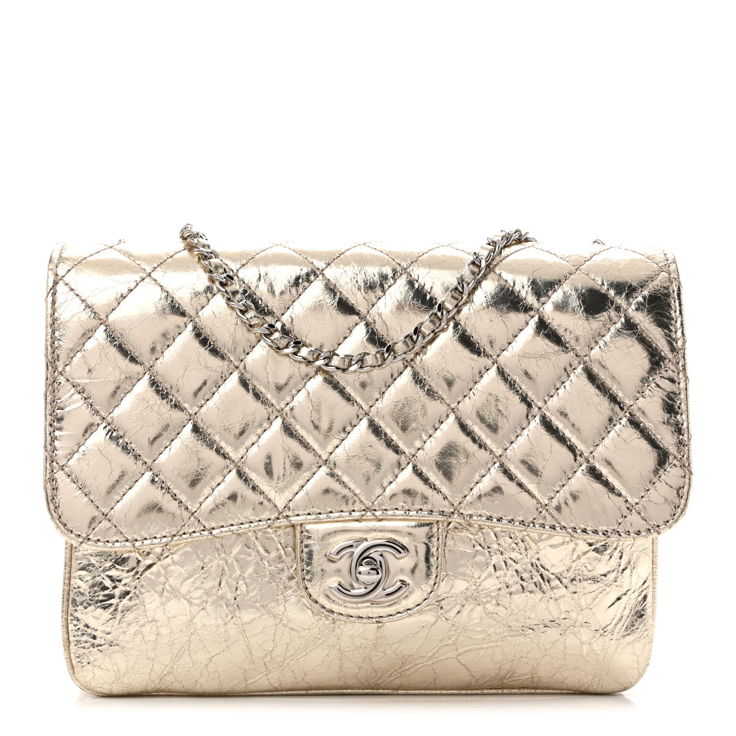 Chanel Metallic Crackled Calfskin Medium Clam's Pocket Flap Gold 1 of 14