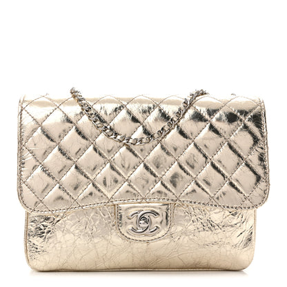 Chanel Metallic Crackled Calfskin Medium Clam's Pocket Flap Gold 1 of 14
