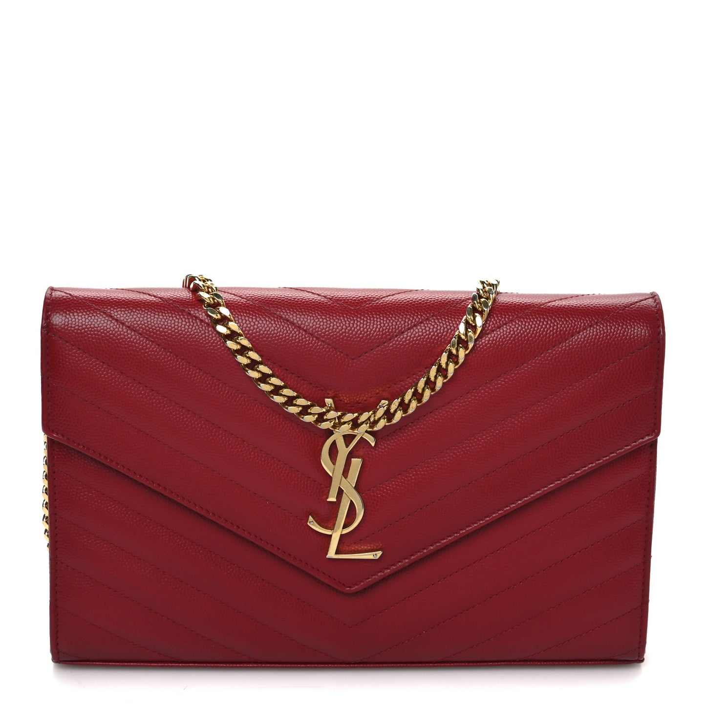 Grain De Poudre Matelasse Chevron Monogram Chain Wallet New Red