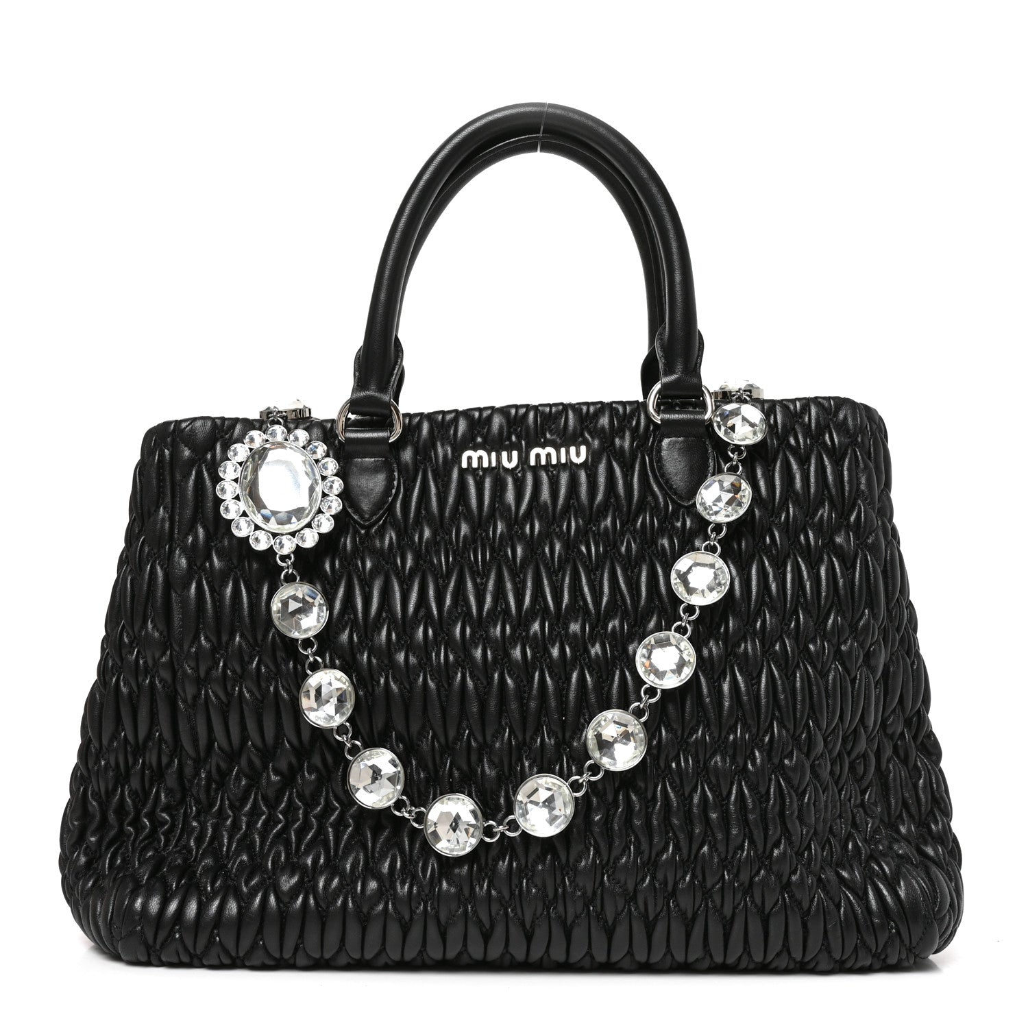Miu Miu Nappa Matelasse Swarovski Crystal Tote Black 1 of 9