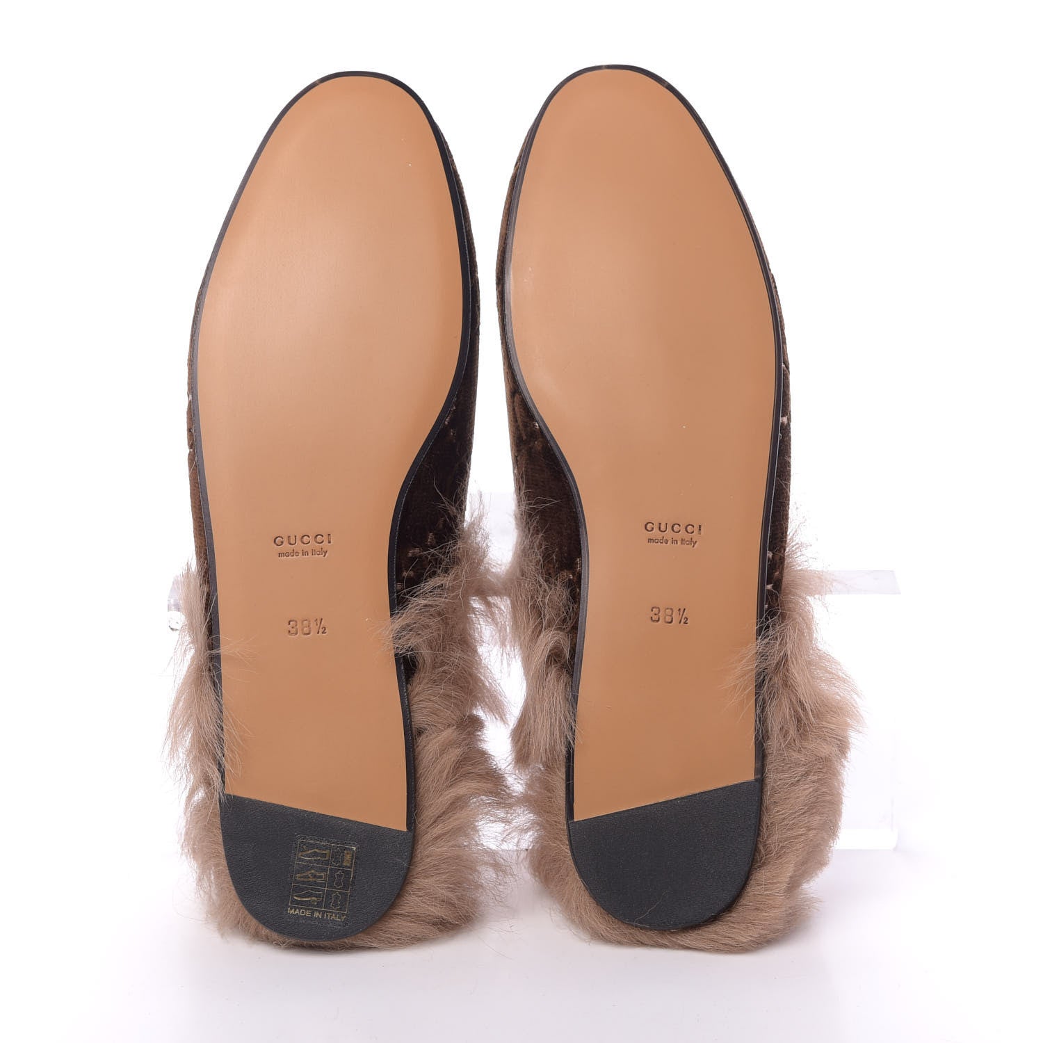 Gucci Velvet GG Monogram Fur Womens Princetown Slippers 38.5 Brown Black Natural 6 of 9