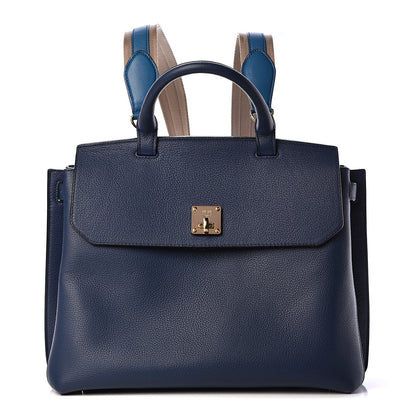 MCM Grained Calfskin Large Milla Convertible Backpack Navy 1 of 13