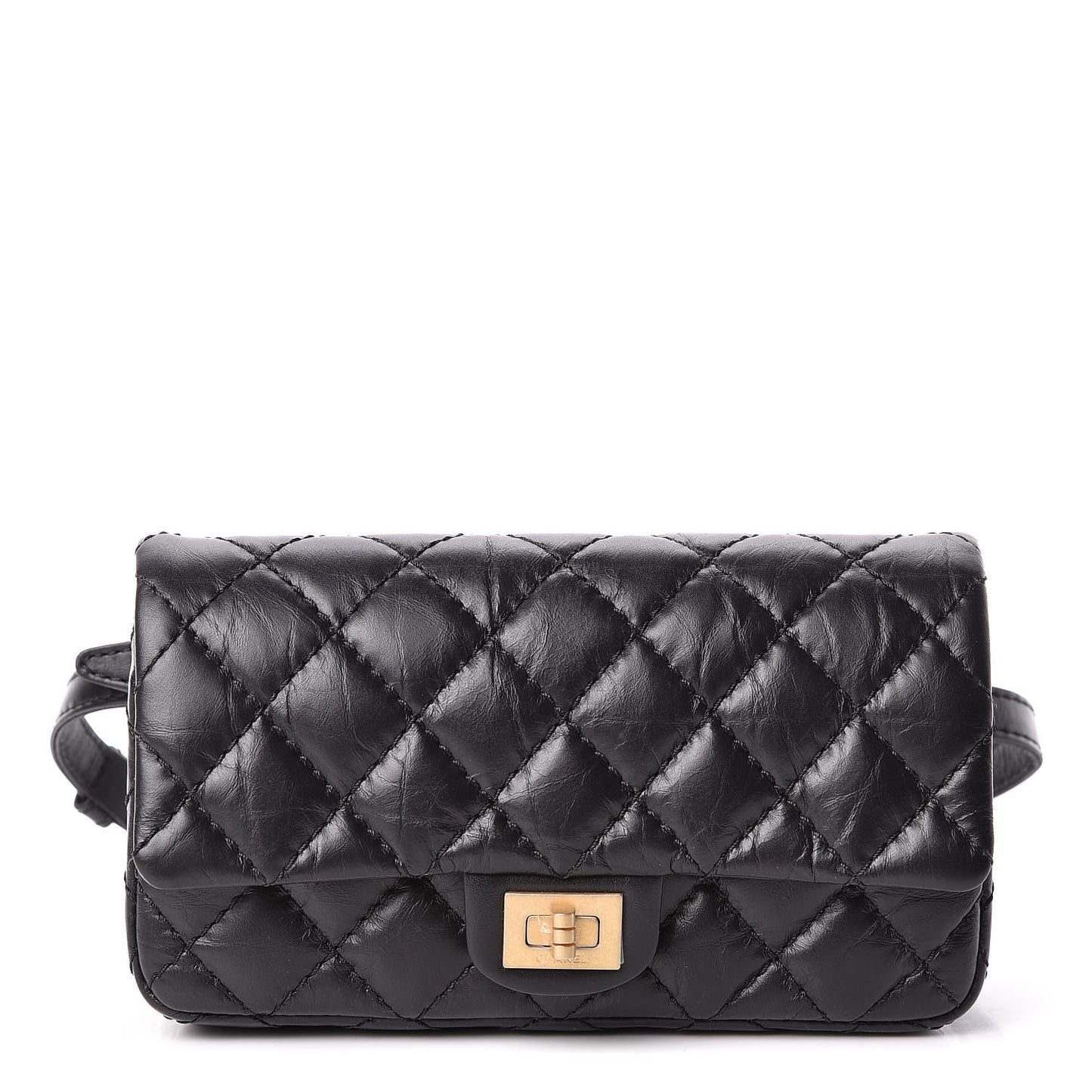 Aged Calfskin Quilted 2.55 Reissue Flap Belt Bag Clutch Black