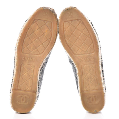 Chanel Tweed Velvet CC Espadrilles 37 Grey Black 7 of 15