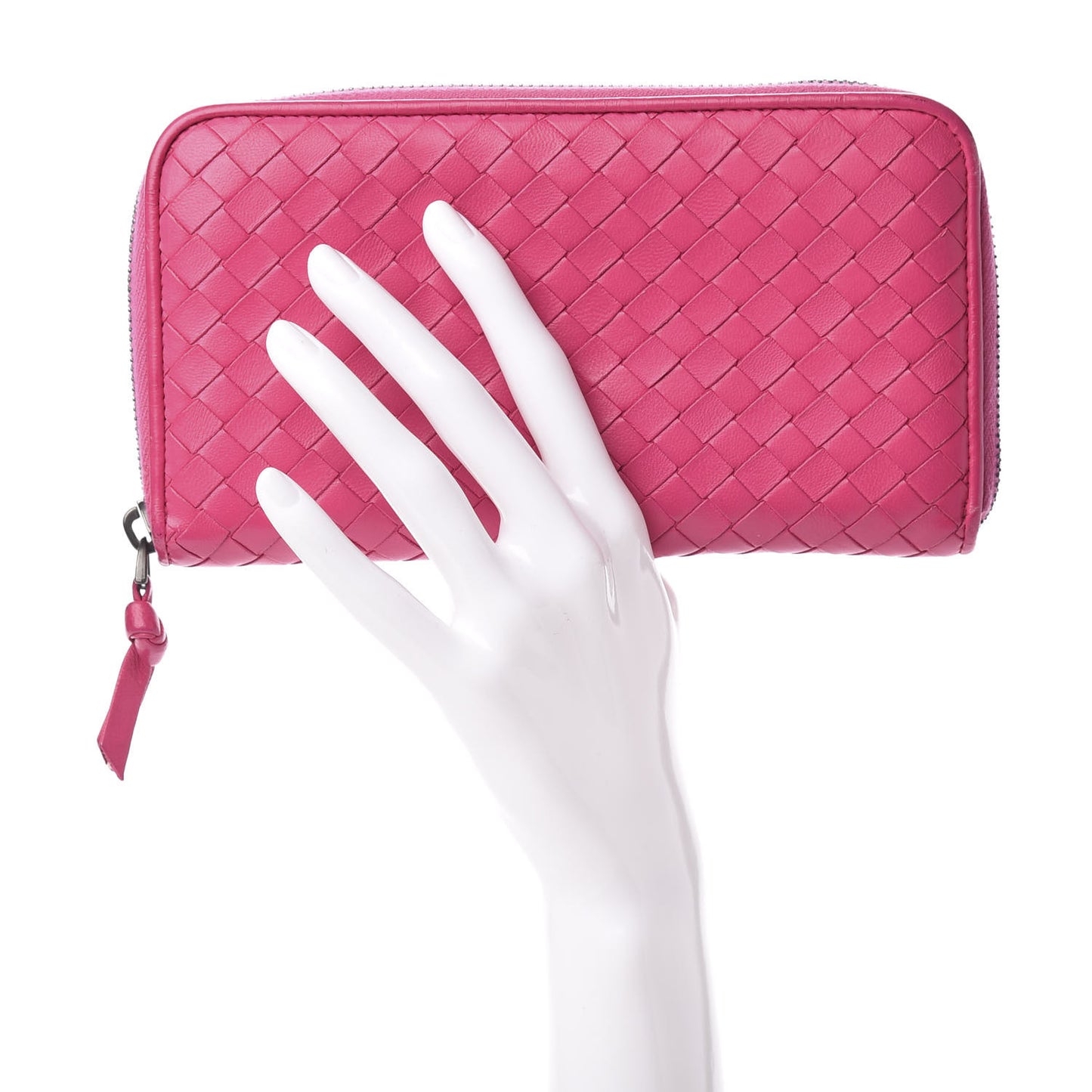Nappa Intrecciato Zip Around Wallet Rosa Shock