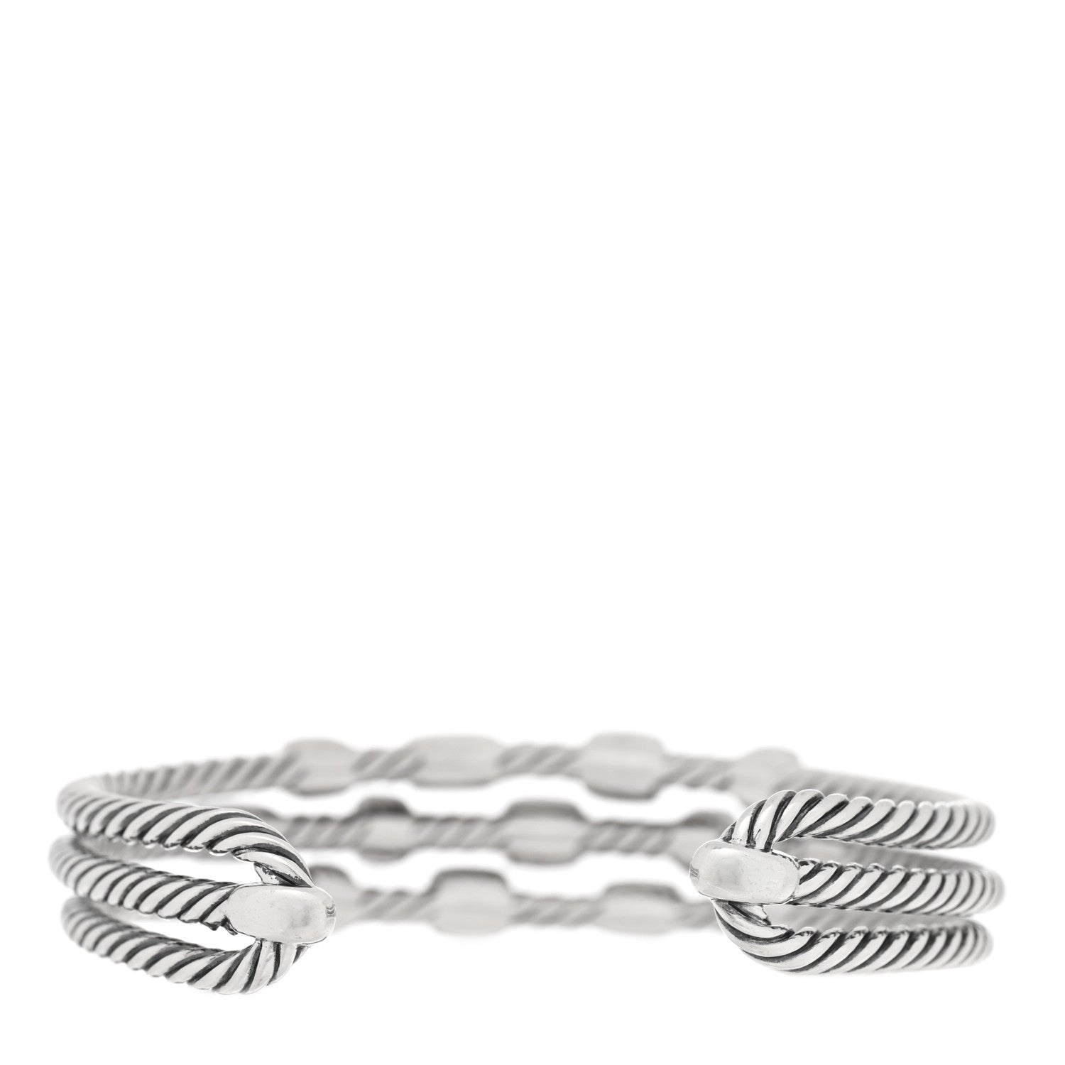 David Yurman Sterling Silver Diamond Three Row Confetti Cuff Bracelet 2 of 3
