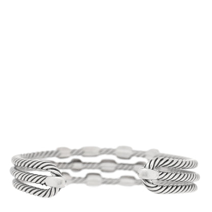 David Yurman Sterling Silver Diamond Three Row Confetti Cuff Bracelet 2 of 3