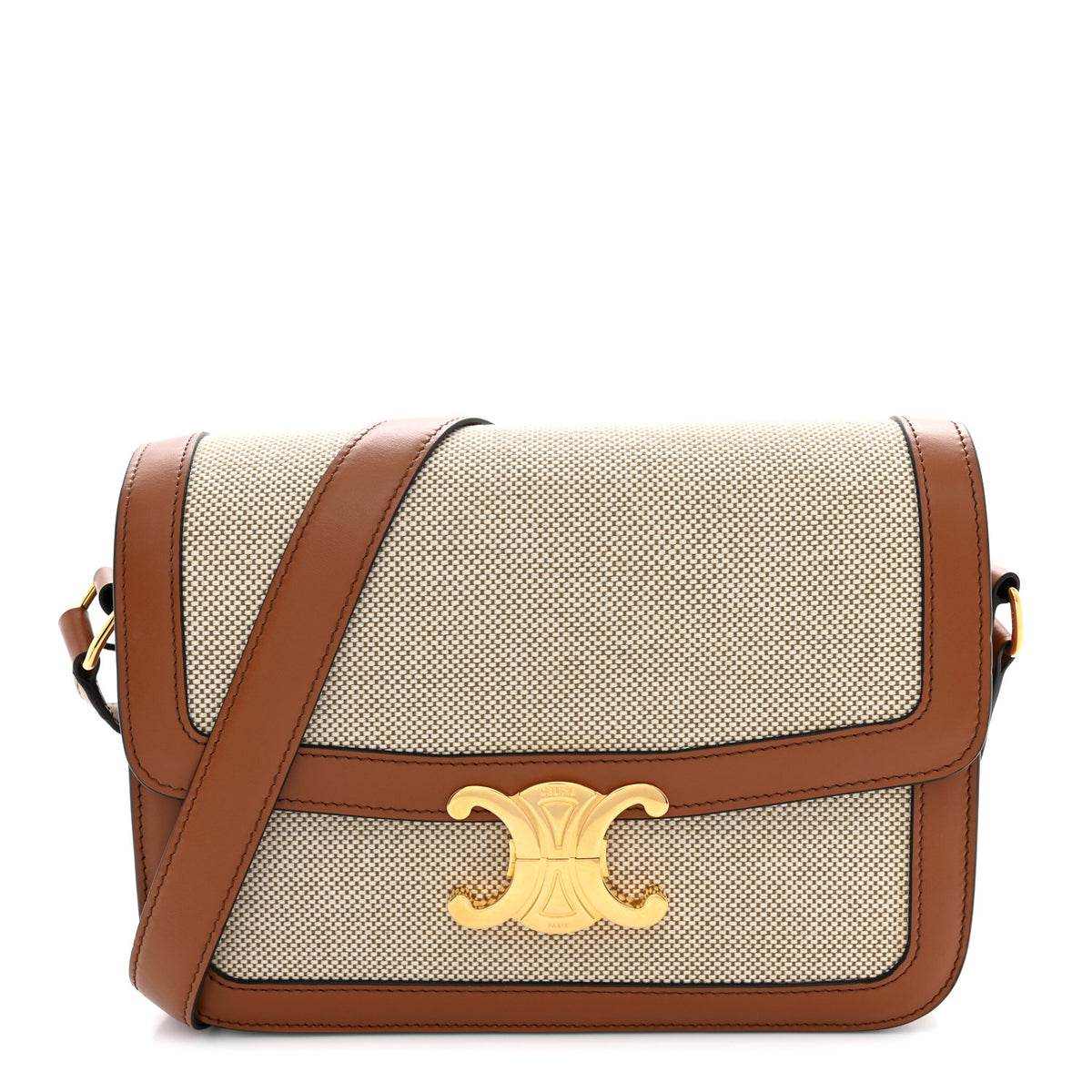 Textile Natural Calfskin Medium Triomphe Bag White Tan