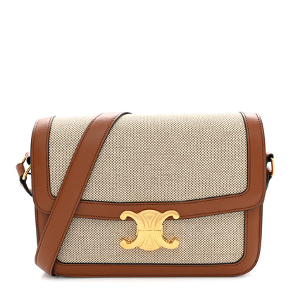 Celine Textile Natural Calfskin Medium Triomphe Bag White Tan 1 of 10