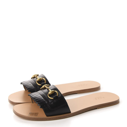 Gucci Malaga Kid Fringe Horsebit Slide Sandals 39 Black 3 of 10