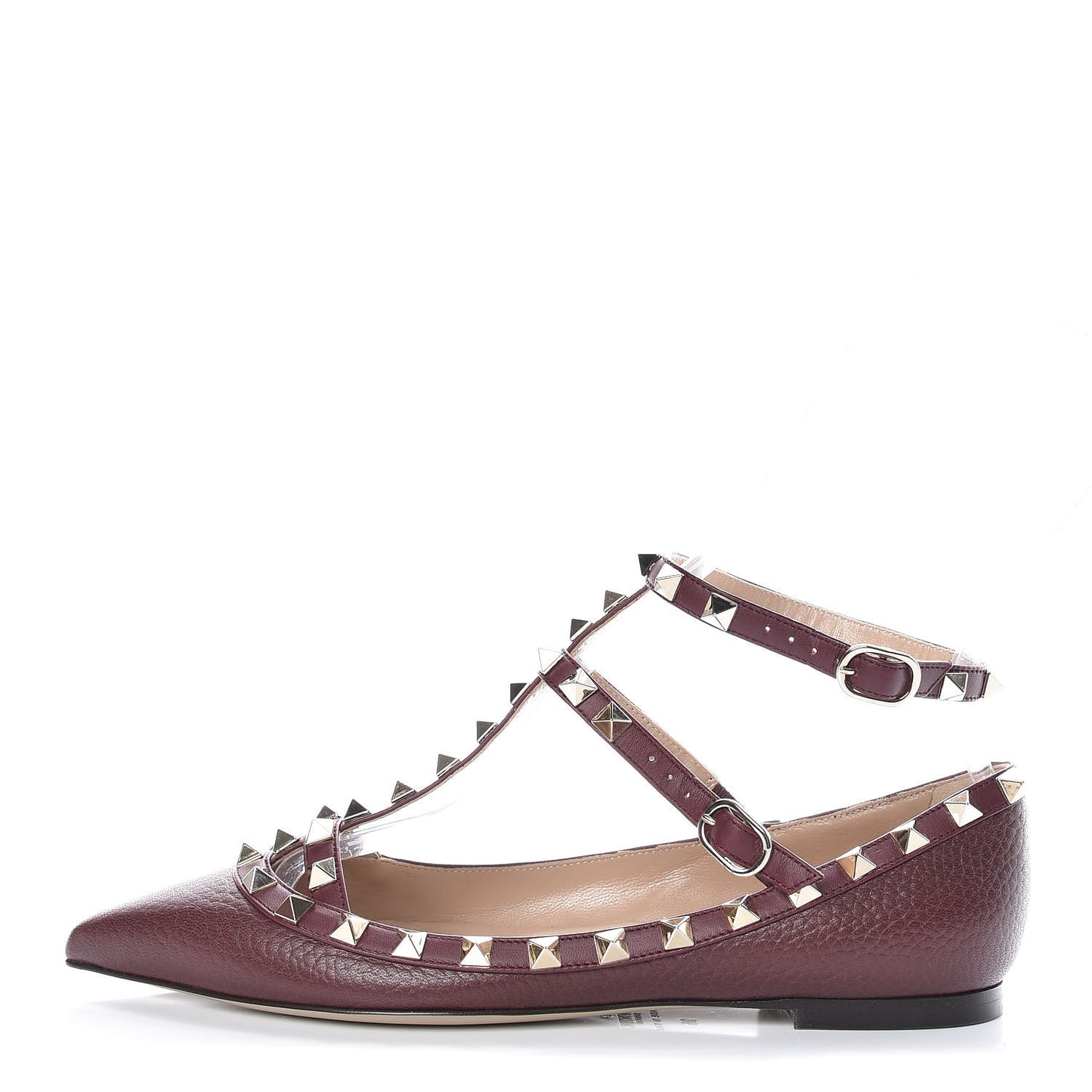 Pebbled Calfskin Rockstud Cage Ballerina Flats 36 Rubin