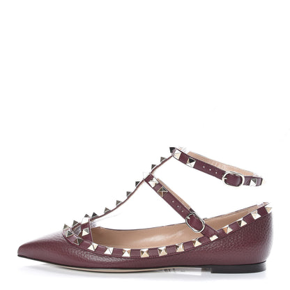 Valentino Garavani Pebbled Calfskin Rockstud Cage Ballerina Flats 36 Rubin 1 of 8