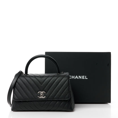 Chanel Caviar Chevron Quilted Small Coco Handle Flap Black 12 of 12