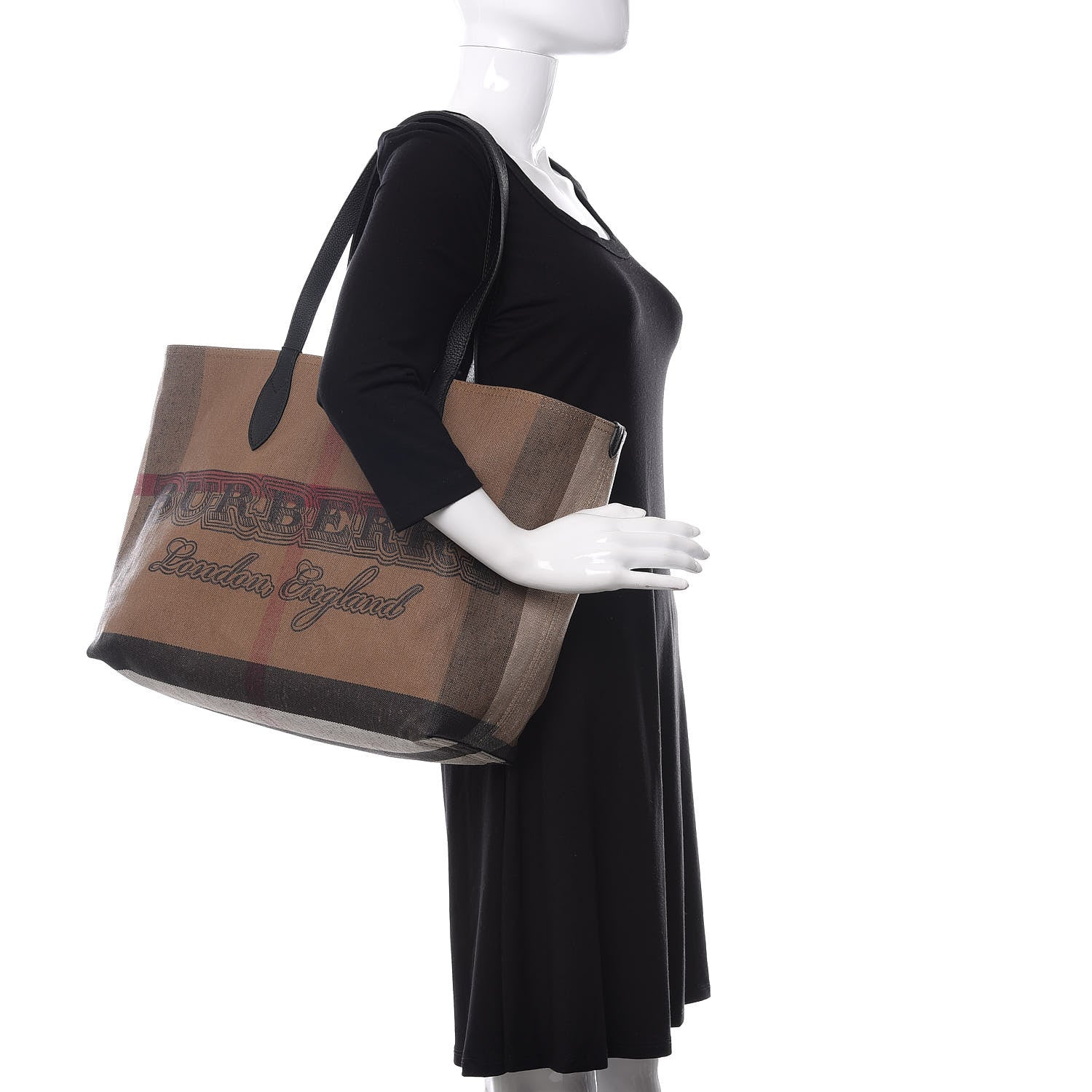 Burberry Coated Canvas Mega Check Medium Doodle Tote Black 2 of 9