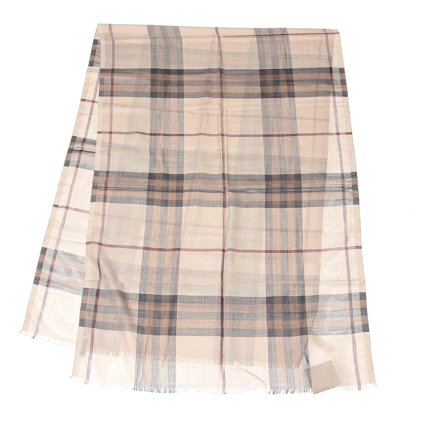 Wool Silk Gauze Giant Check Scarf Camel