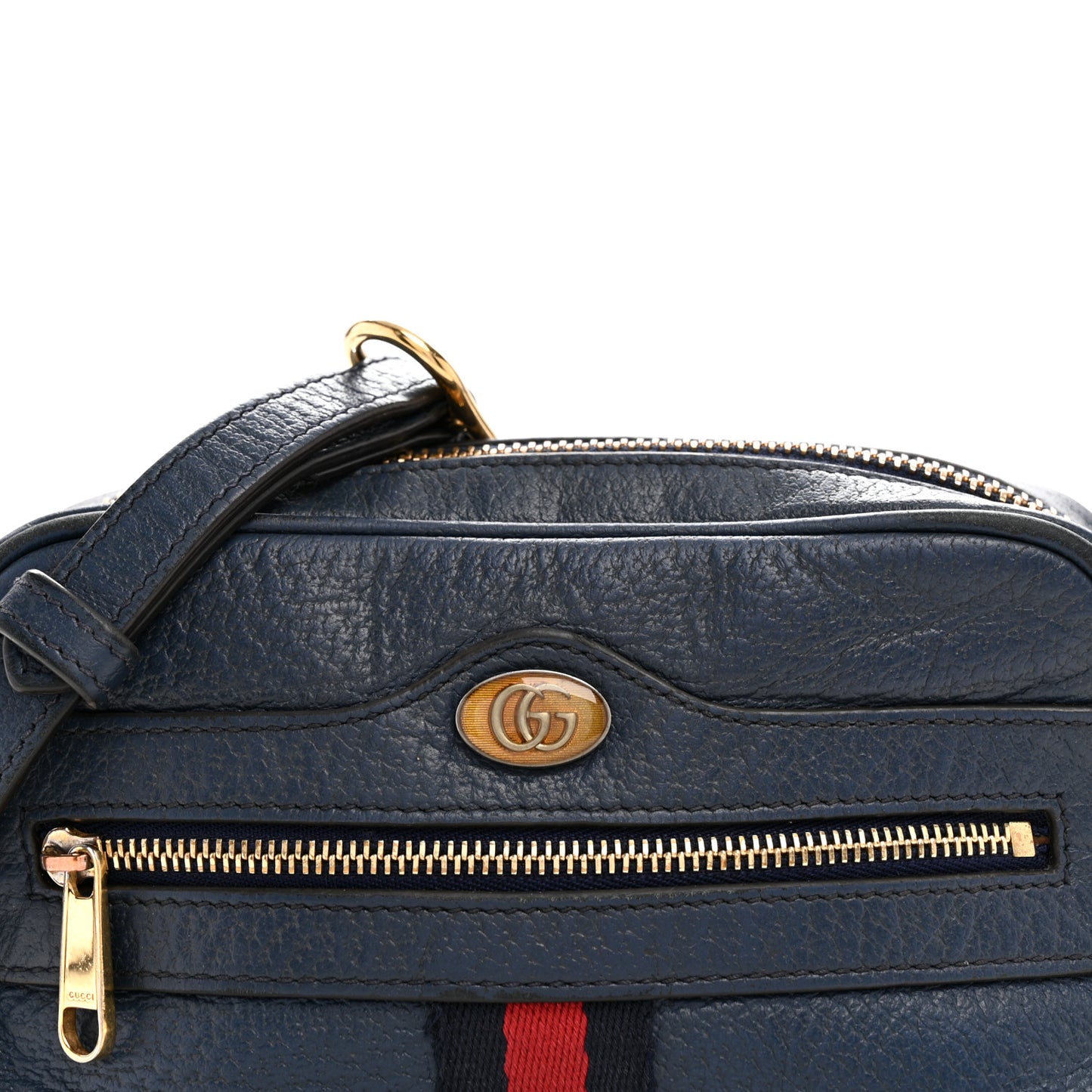 Textured Calfskin Web Mini Ophidia Shoulder Bag Blue Agata