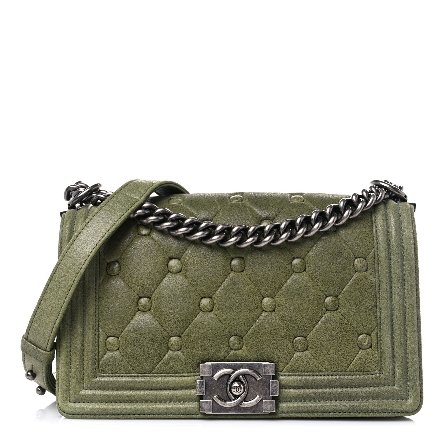 Goatskin Chesterfield Quilted Medium Celtic Boy Flap Green