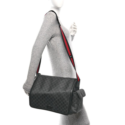 Gucci GG Supreme Monogram Web Messenger Diaper Bag Black Grey 2 of 14
