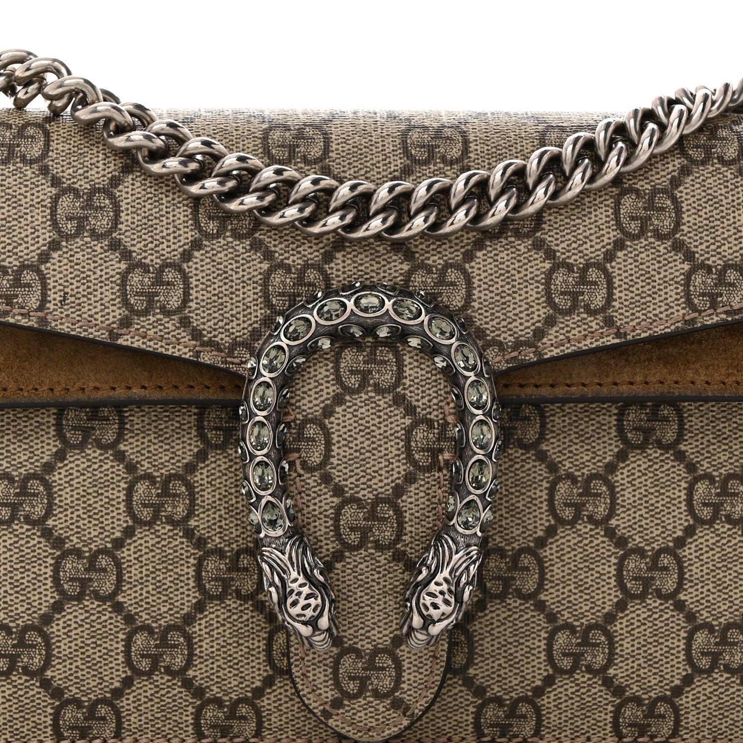 Gucci GG Supreme Monogram Suede Crystal Small Dionysus Shoulder Bag Beige Ebony Taupe 9 of 11