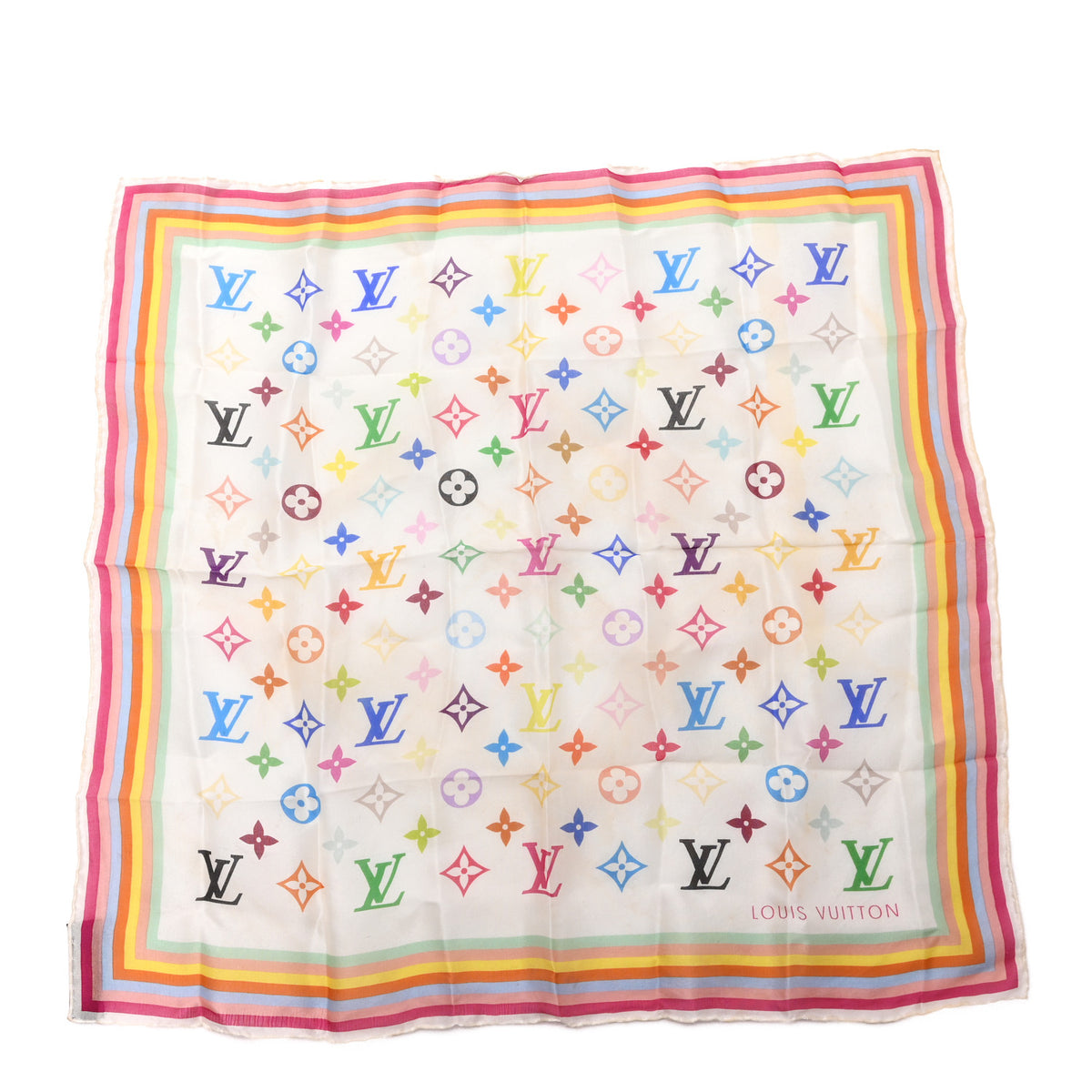 Louis Vuitton Silk Monogram Multicolor Scarf White 1 of 5