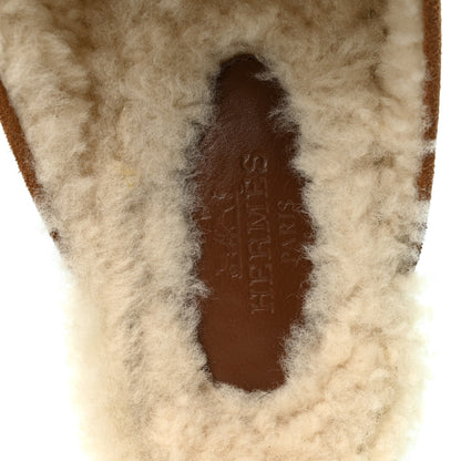Hermes Suede Goatskin Woolskin Flore 60 Mules 39 Brun Amourette Ecru 8 of 9