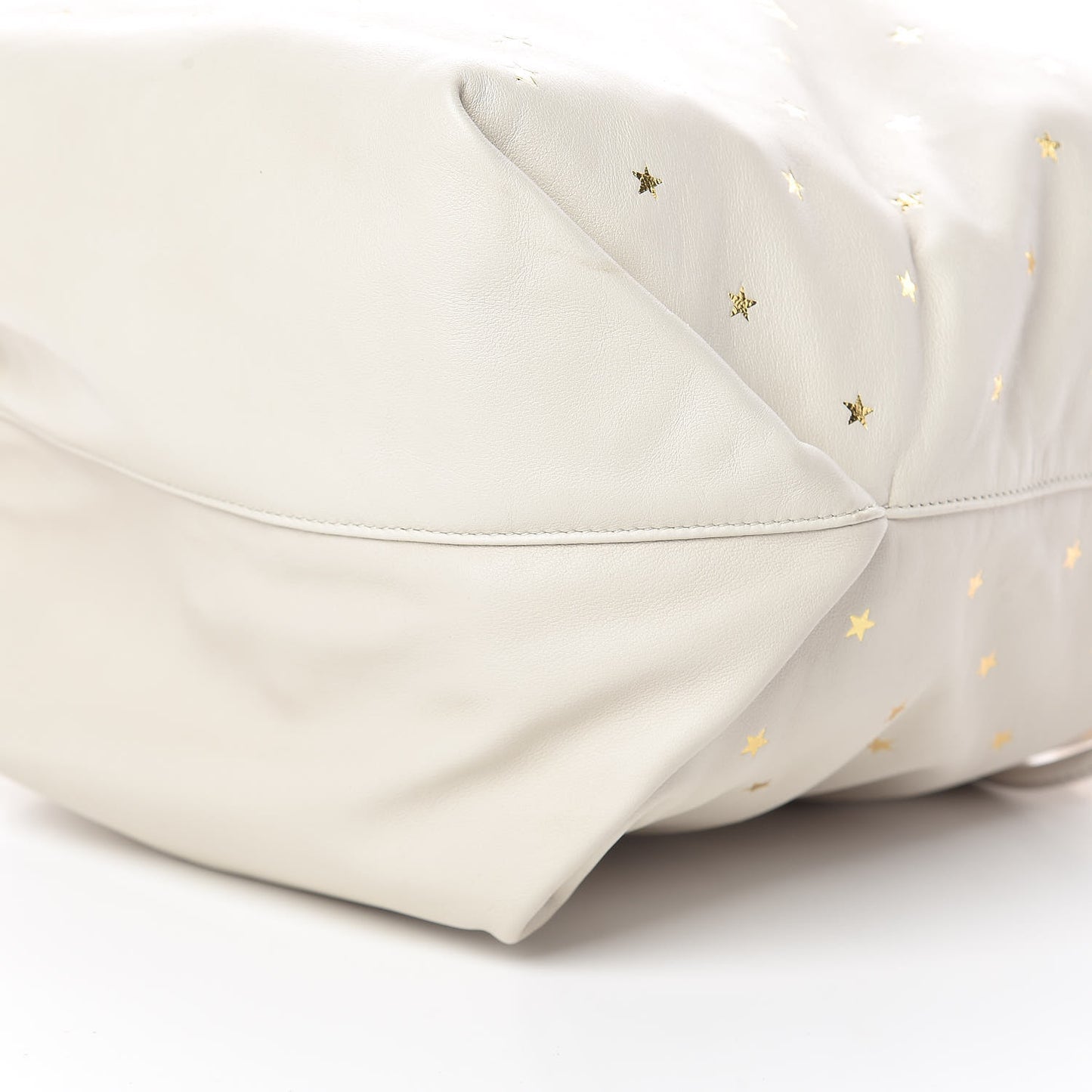 Lambskin Star Printed Teddy Drawstring Bag White