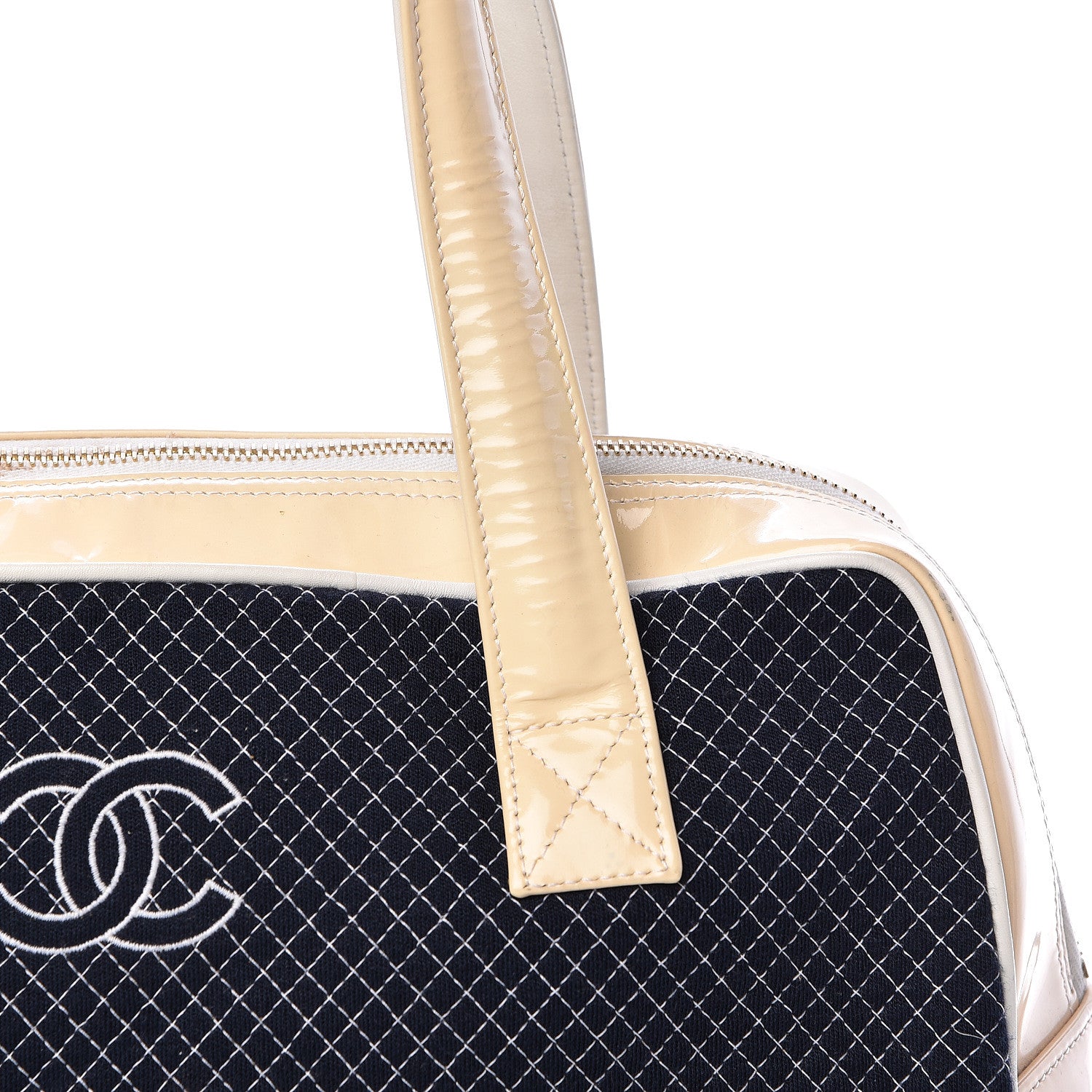 Chanel Patent Jersey Quilted Bowler Navy Blue 9 of 18