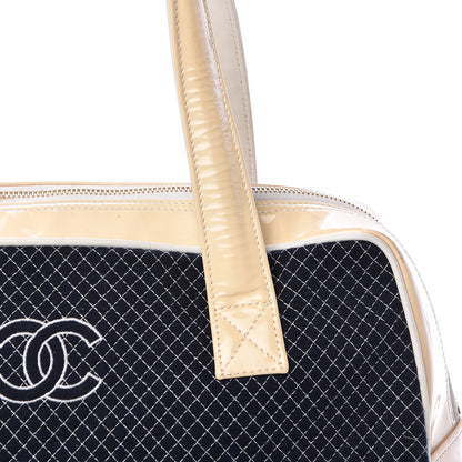 Chanel Patent Jersey Quilted Bowler Navy Blue 9 of 18