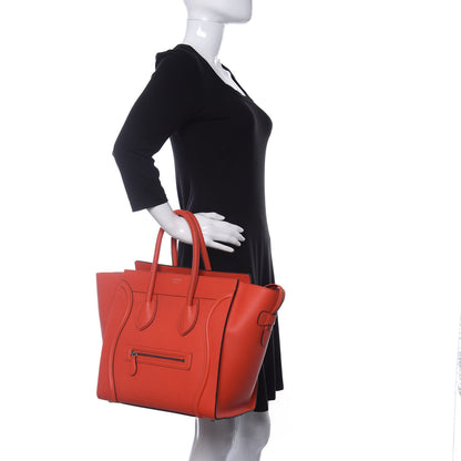 Celine Drummed Calfskin Mini Luggage Vermillion 2 of 11