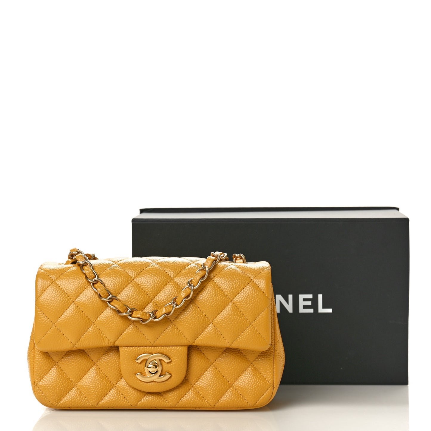 Caviar Quilted Mini Rectangular Flap Yellow
