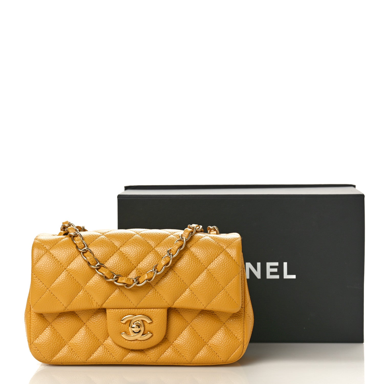 Chanel Caviar Quilted Mini Rectangular Flap Yellow 10 of 10