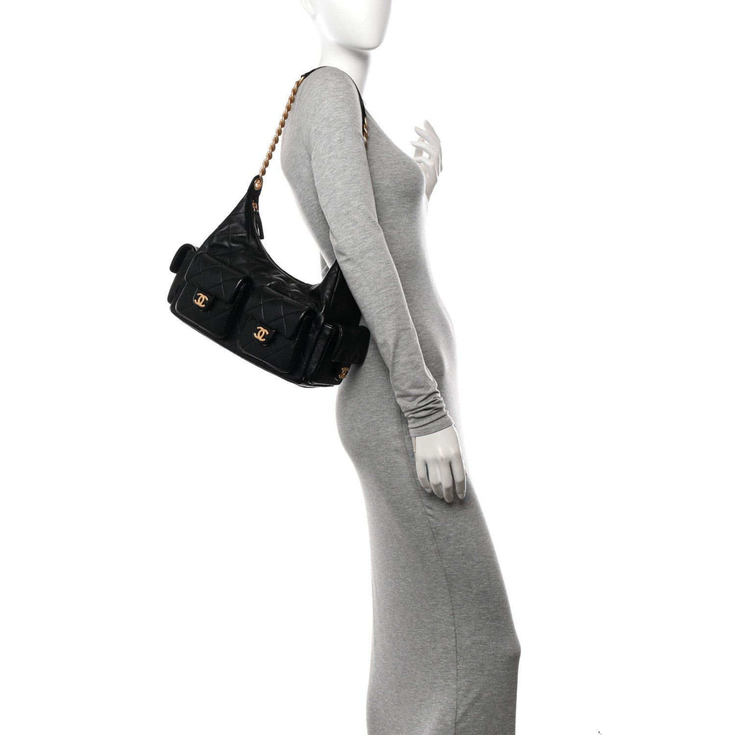 Chanel Shiny Lambskin Quilted Trendy Pockets Hobo Black 2 of 12