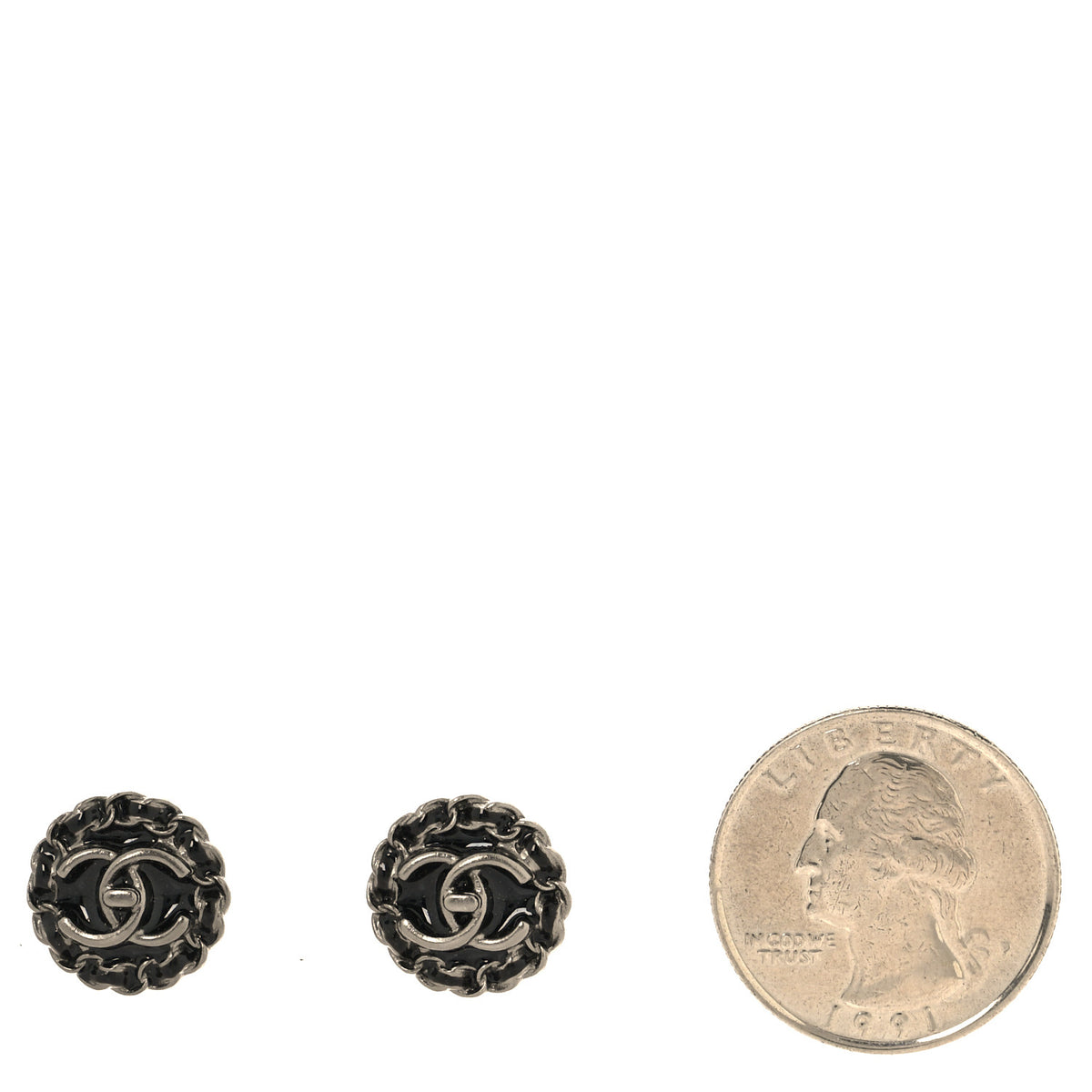 Chanel CC Chain Round Earrings Ruthenium Black Ruthenium Black 2 of 5