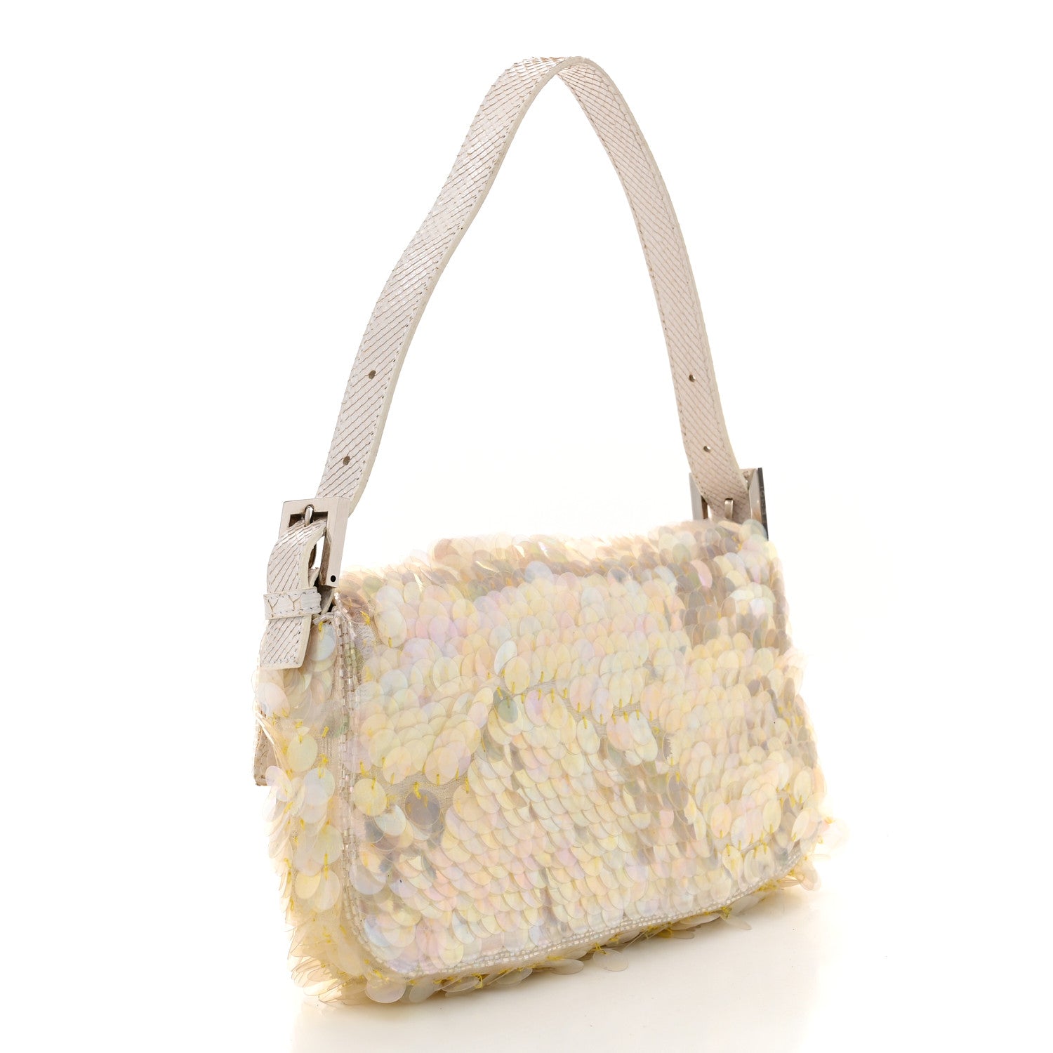 Fendi Sequin Paillettes Snakeskin Baguette White 3 of 11