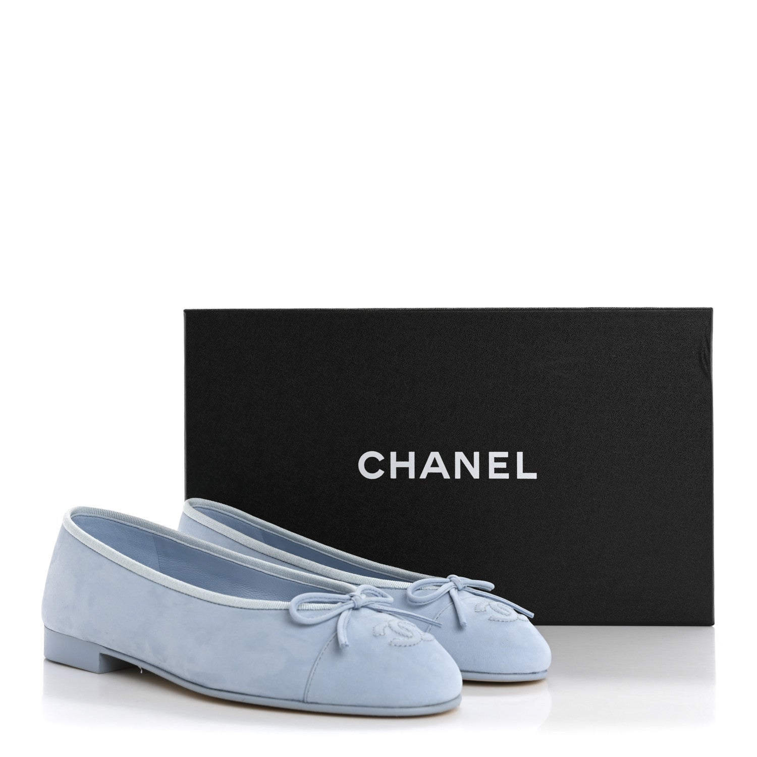 Chanel Suede Calfskin Cap Toe CC Ballerina Flats 36 Light Blue 11 of 11