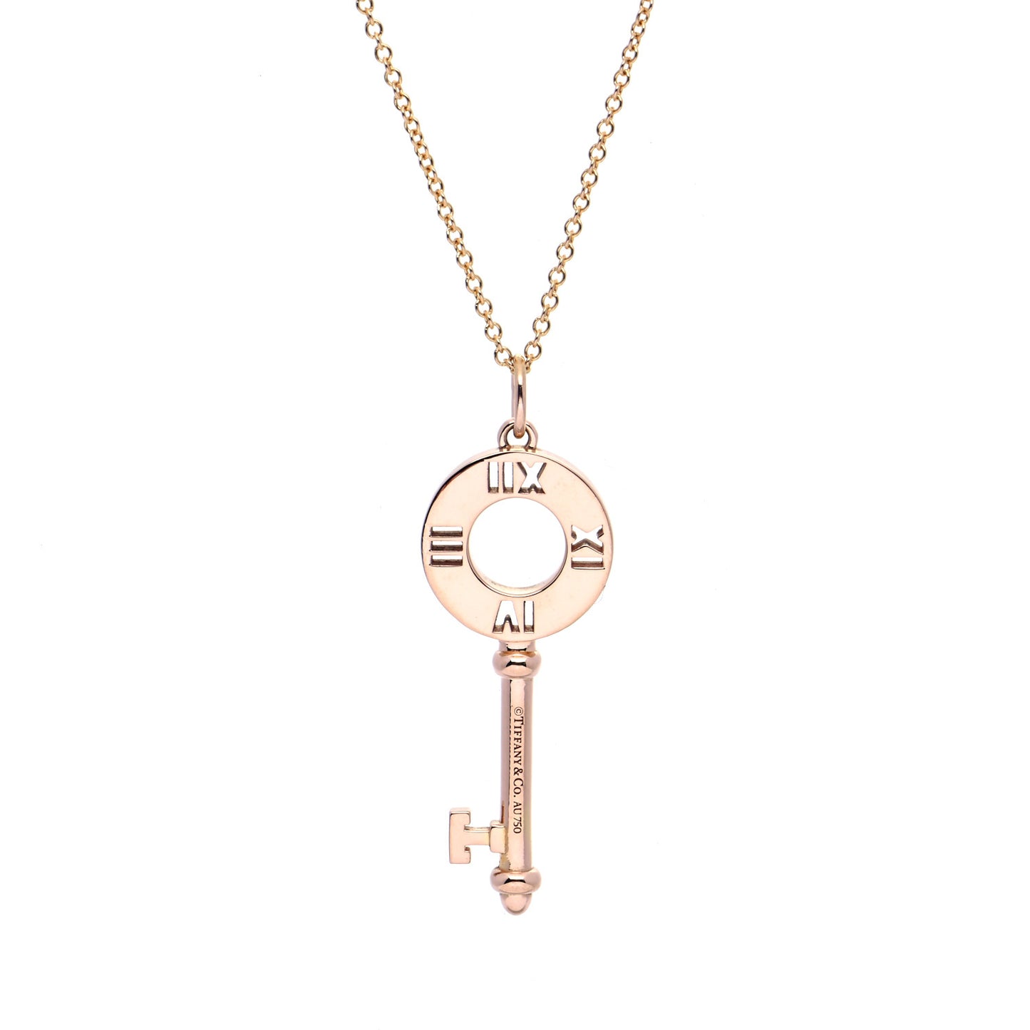18K Rose Gold Diamond Atlas Pierced Key Pendant Necklace